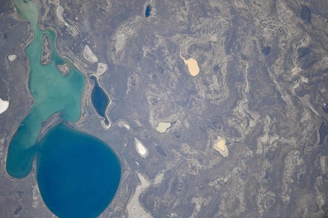 NASA image: A lake in the sparsely populated, semi-arid Zhangeldin region of Kazakhstan
