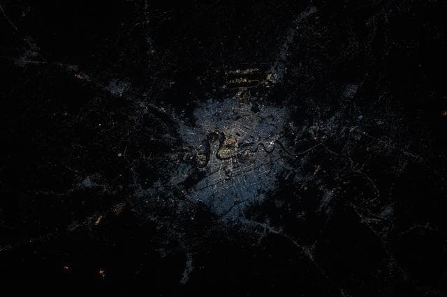 NASA image: Baghdad, Iraq, split by the Tigris River and with a population of about 7.92 million