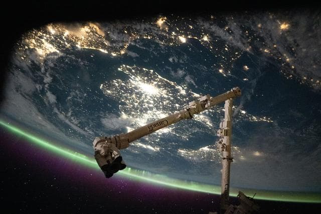 NASA image: The English Channel separates the sparkling nighttime coasts of France and England