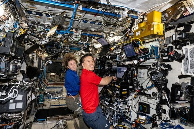 NASA image: NASA astronauts Zena Cardman and Jonny Kim practice Canadarm2 robotic arm maneuvers