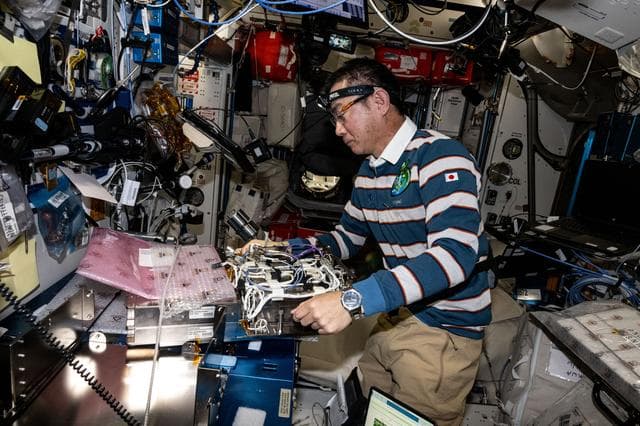 NASA image: JAXA astronaut Kimiya Yui prepares new computer networking gear for installation