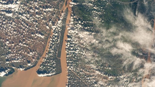 NASA image: The Bassac River surrounds Cù Lao Dung, a river islet district in southern Vietnam