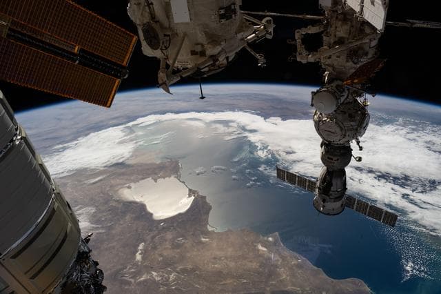 NASA image: The Caspian Sea and the hypersaline Garabogazköl Basin