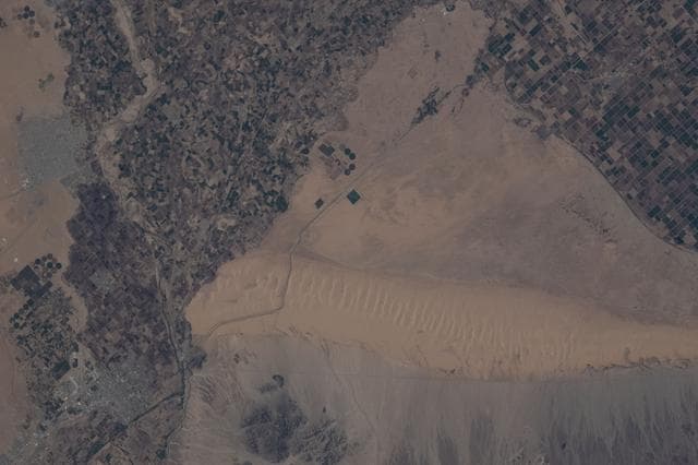 NASA image: The Mexico–United States border separates Baja California from California