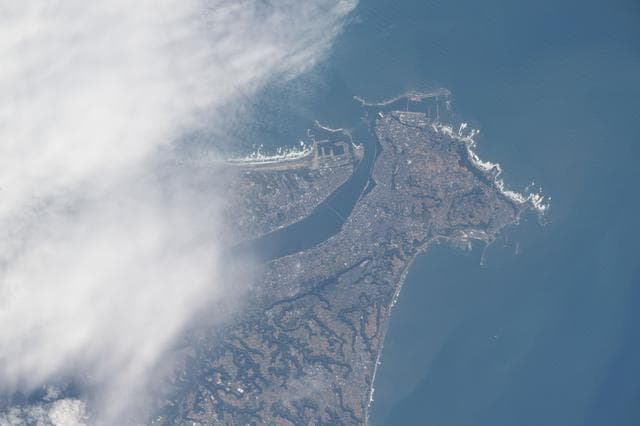 NASA image: The Tone River flows through the northern part of Chōshi, Japan