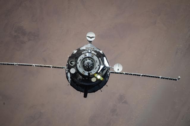 NASA image: The Soyuz MS-28 crew spacecraft approaches the International Space Station