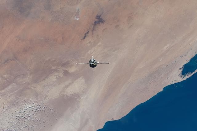 NASA image: The Soyuz MS-28 crew spacecraft approaches the International Space Station
