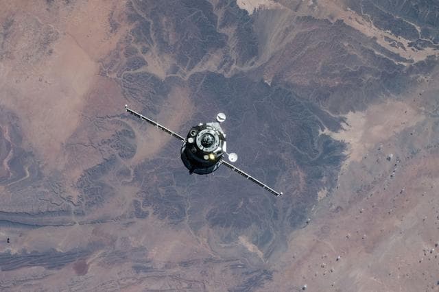NASA image: The Soyuz MS-28 crew spacecraft approaches the International Space Station