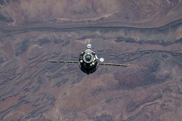 NASA image: The Soyuz MS-28 crew spacecraft approaches the International Space Station