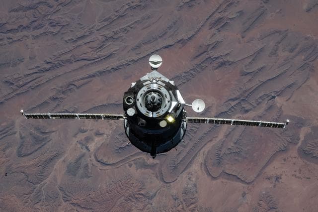 NASA image: The Soyuz MS-28 crew spacecraft approaches the International Space Station