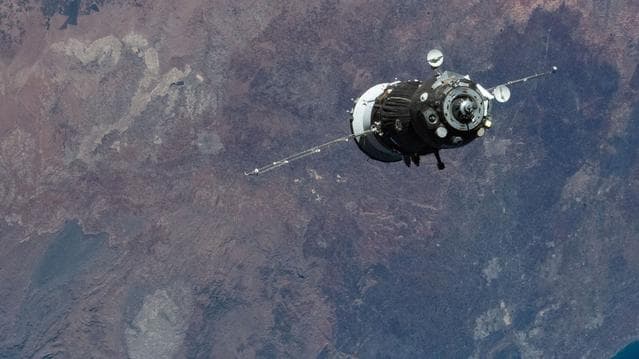 NASA image: The Soyuz MS-28 crew spacecraft approaches the International Space Station