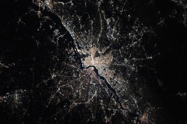 NASA image: Philadelphia, Pennsylvania, is separated from New Jersey by the Delaware River