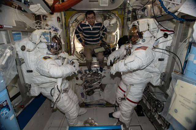 NASA image: Expedition 74 crew members test spacesuits