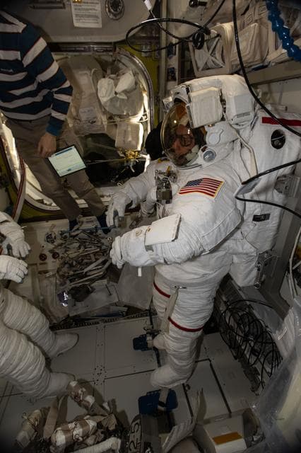 NASA image: NASA astronaut Mike Fincke is pictured in his pressurized spacesuit