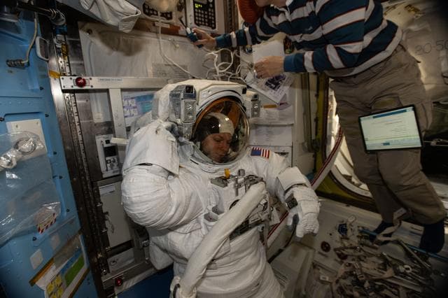NASA image: NASA astronaut Zena Cardman is pictured in her pressurized spacesuit