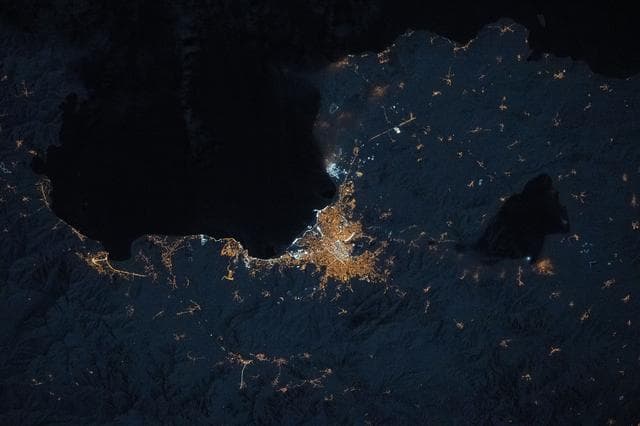 NASA image: The city lights of Van, Türkiye, and its suburbs and villages, dot the southeast coast of Lake Van