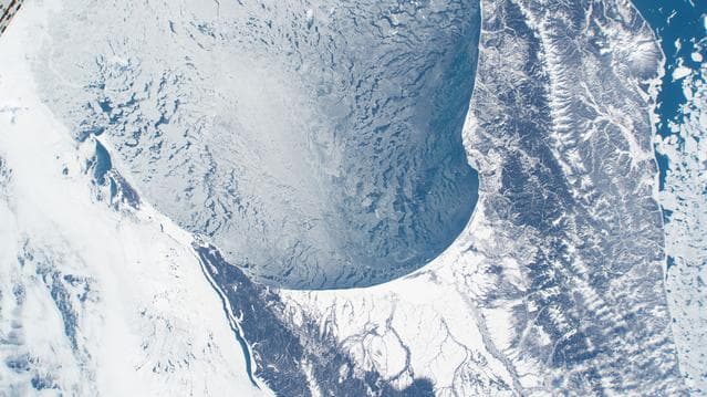 NASA image: The frozen southeastern coast of Russia’s Sakhalin Island