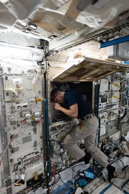 NASA image: NASA astronaut Chris Williams configures advanced robotics hardware