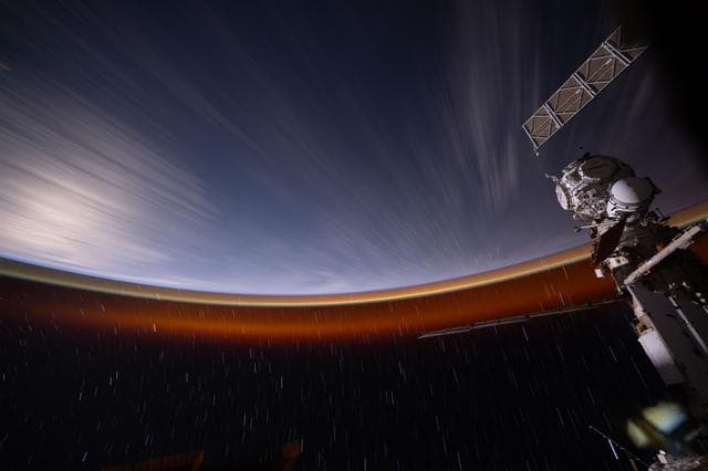 NASA image: The International Space Station soars above the Pacific Ocean
