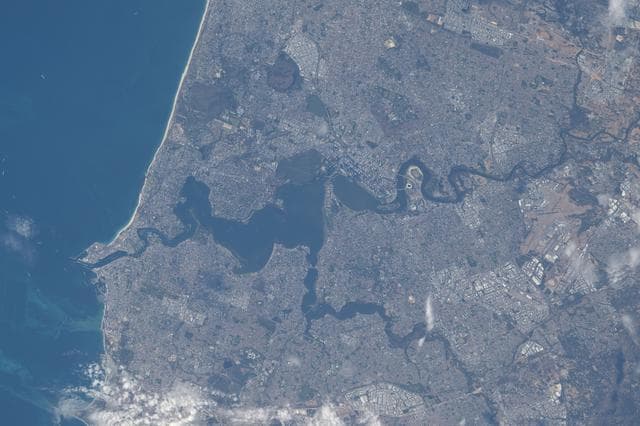 NASA image: Perth, Australia, is split by the Swan River