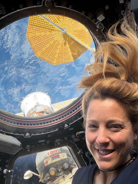 NASA image: ESA astronaut Sophie Adenot poses for a portrait inside the International Space Station’s cupola