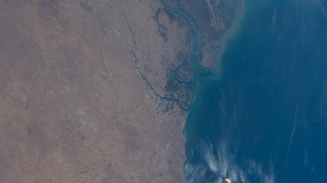 NASA image: The West African coast, highlighting the nations of Senegal, The Gambia, and Guinea‑Bissau