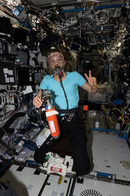 NASA image: ESA astronaut Sophie Adenot wears a portable breathing apparatus 