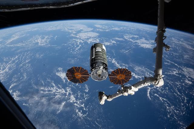 NASA image: The Cygnus XL cargo spacecraft at its capture point 12 meters from the International Space Station