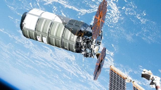 NASA image: The Cygnus XL cargo spacecraft before its capture with the Canadarm2 robotic arm