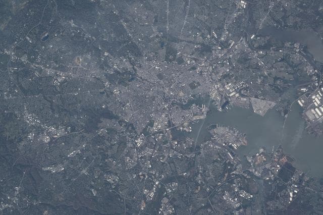 NASA image: Baltimore, Maryland, on the Patapsco River and birthplace of baseball legend Babe Ruth