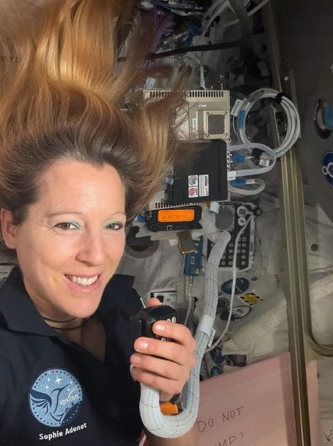 NASA image: ESA astronaut Sophie Adenot speaks on the International Space Station's ham radio
