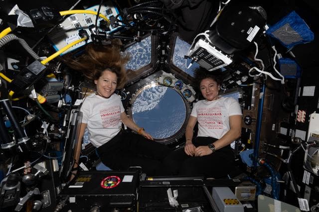 NASA image: Astronauts Sophie Adenot and Jessica Meir celebrate Mother's Day aboard the International Space Station