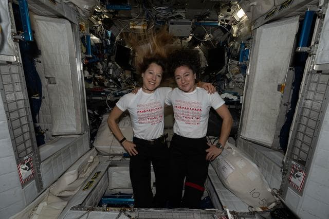 NASA image: Astronauts Sophie Adenot and Jessica Meir celebrate Mother's Day aboard the International Space Station