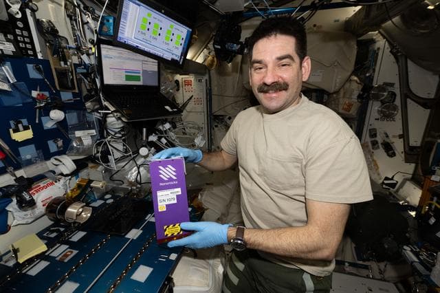 NASA image: NASA astronaut Jack Hathaway shows off NanoRacks research hardware