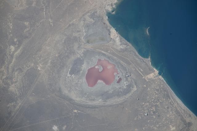 NASA image: Kazakhstan’s Munaily District near the Caspian Sea shoreline