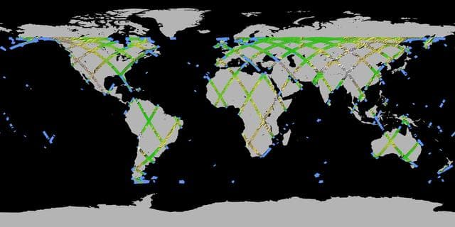 NASA image: One-dimensional representation of Earth to show SRTM coverage