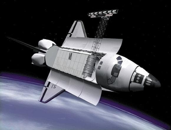 NASA image: Graphic representation of STS-99 Endeavour during SRTM