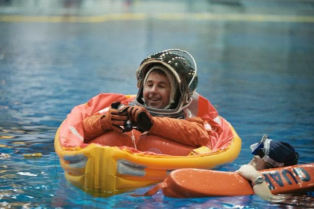NASA image: STS-114 Preflight Water Survival Training at Sonny Carter Training Facility.