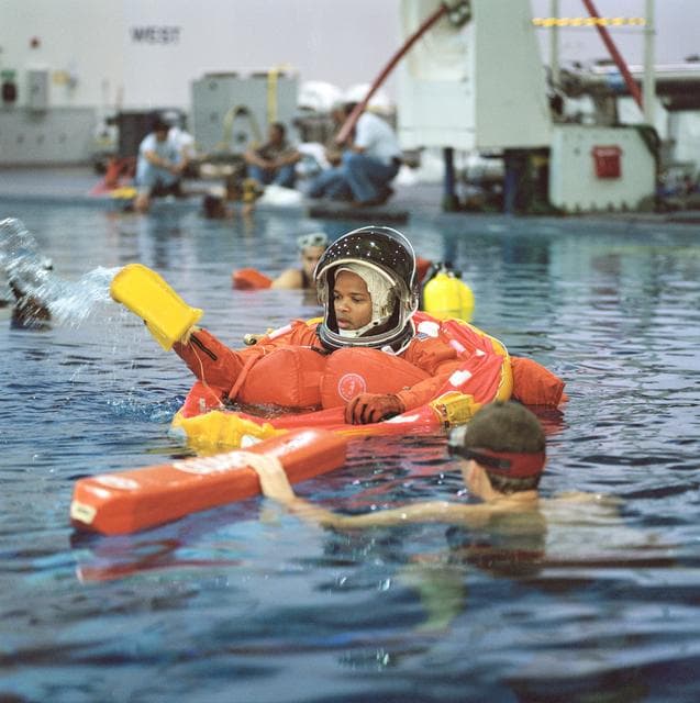 NASA image: Preflight coverage of STS-116 during emergency bailout training. NBL