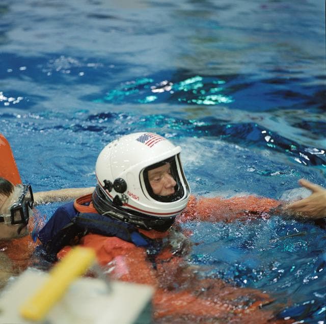 NASA image: Preflight coverage of STS-116 during emergency bailout training. NBL