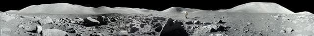 jsc2004e20304 - Panorama view of Apollo 17 lunar surface photos for Station 5 at the Taurus-Littrow landing site taken during the second moonwalk of the mission by Apollo 17 commander Eugene Cernan and lunar module pilot Harrison (Jack) Schmitt. The panora