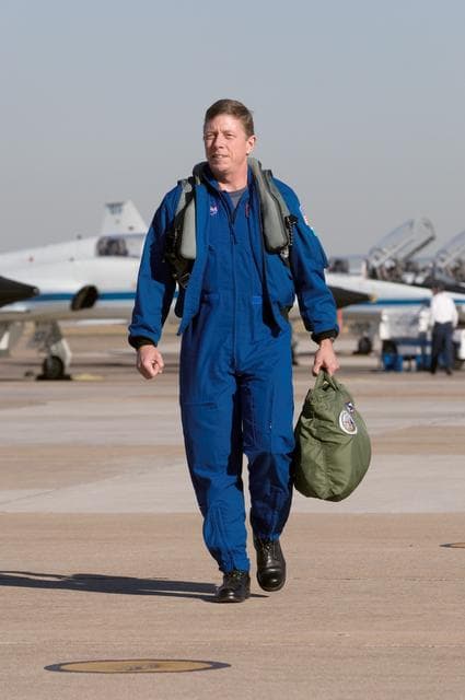 NASA image: STS-121 Crew Member Michael Fossum prepares for T-38 Flight