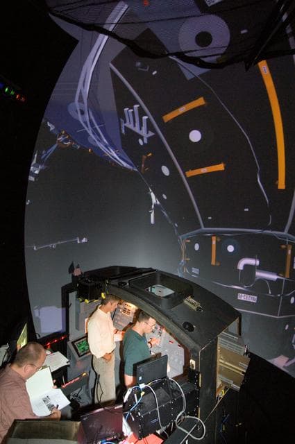 NASA image: STS-117 Preflight Training - S3/S4 Handoff Training in the SES Dome