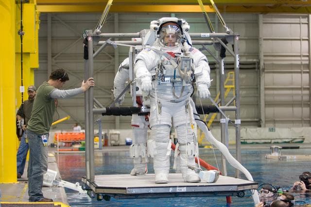 NASA image: STS-120 Astronauts Scott Parazynski and Doug Wheelock at NBL