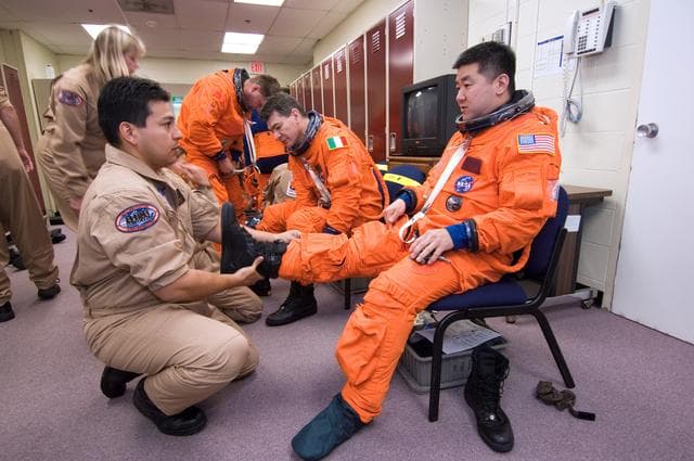 NASA image: STS-120 Crewmembers during payload egress training
