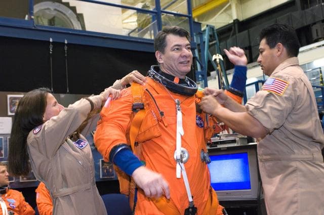 NASA image: STS-120 Crewmembers during payload egress training