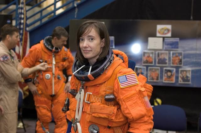 NASA image: STS-125 Crew during Post Insertion/Deorbit Prep training in CCT II mockup.
