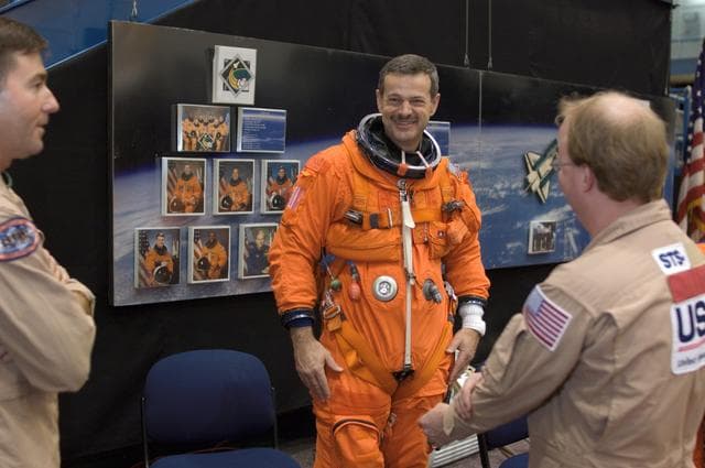 NASA image: STS-125 Crew during Post Insertion/Deorbit Prep training in CCT II mockup.