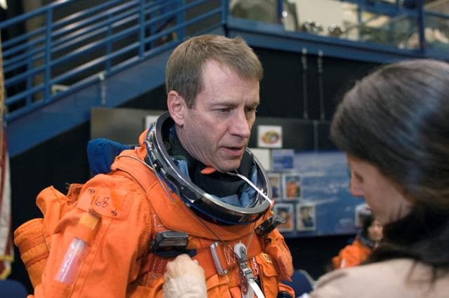 NASA image: STS-125 Crew during Post Insertion/Deorbit Prep training in CCT II mockup.