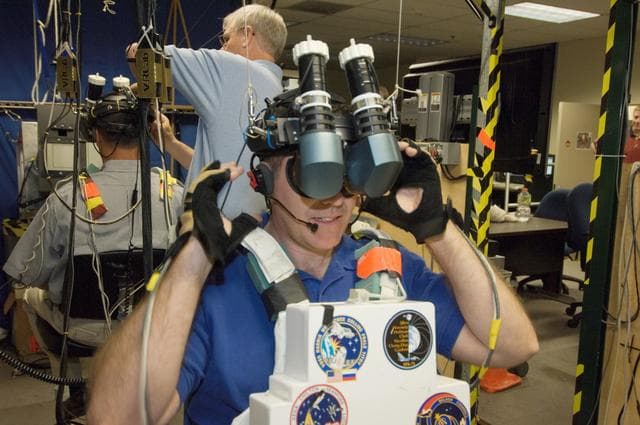 NASA image: STS-126 crew during preflight VR LAB MSS EVA2 training